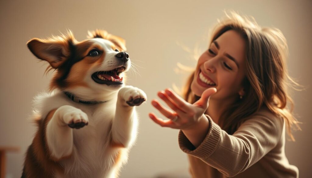 cane e padrone giocano insieme