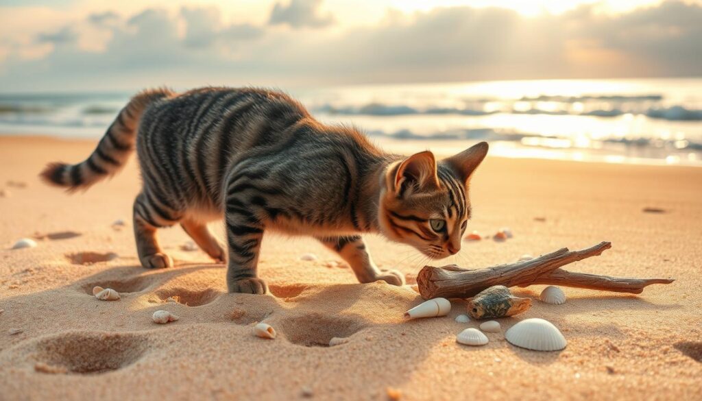 comportamento del gatto in spiaggia