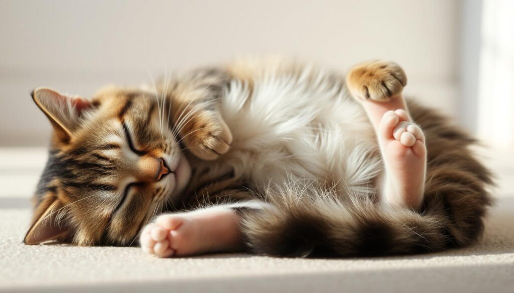 gatto dorme a pancia in su